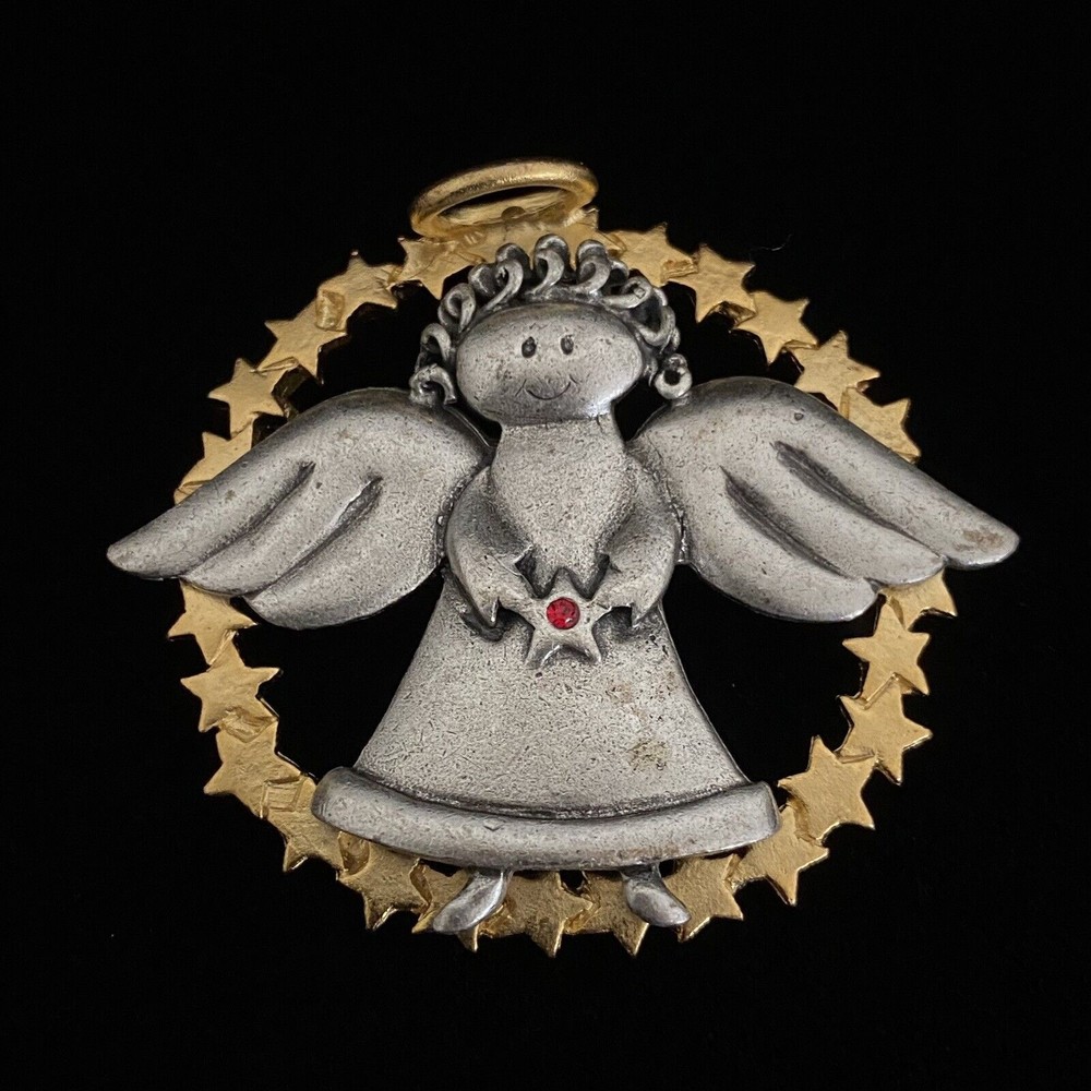 AJMC Vintage Brooch Pin Christmas Wishes Angel Wings Halo Star Wreath
